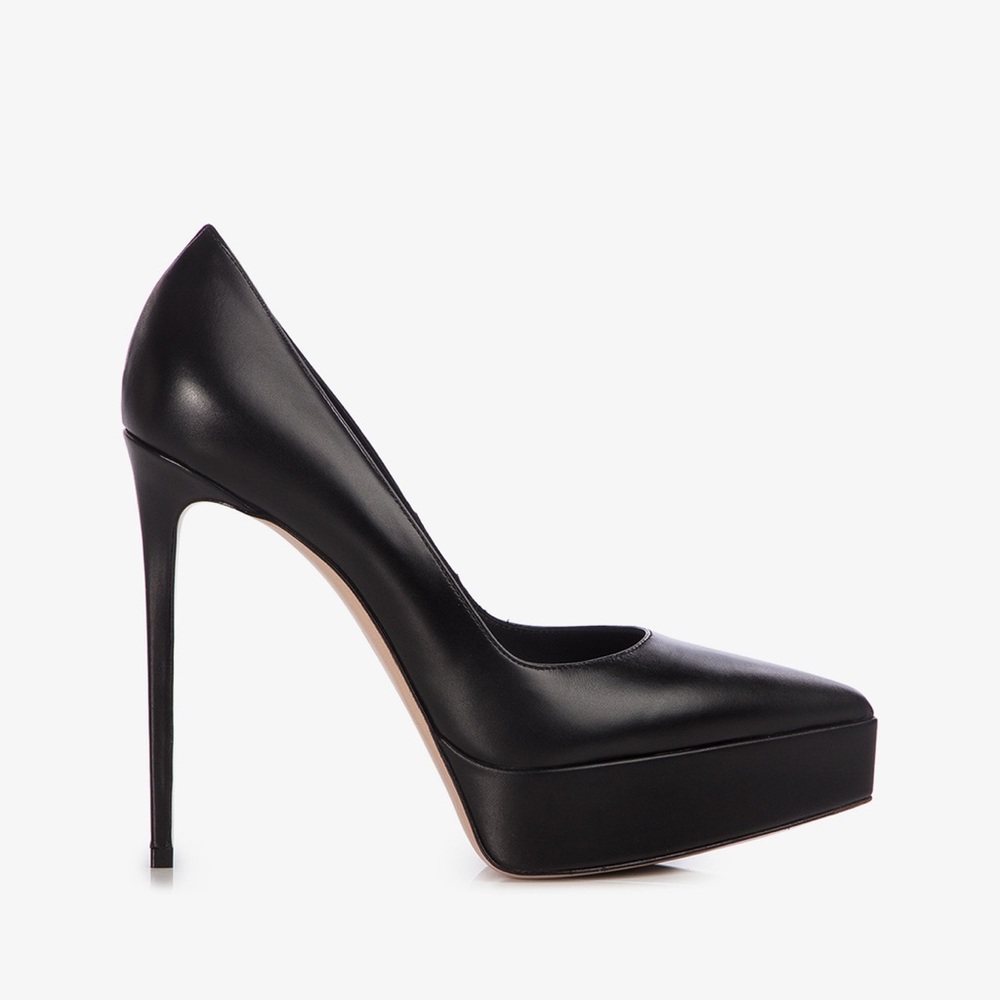UMA PUMP 140 mm Black leather platform pump